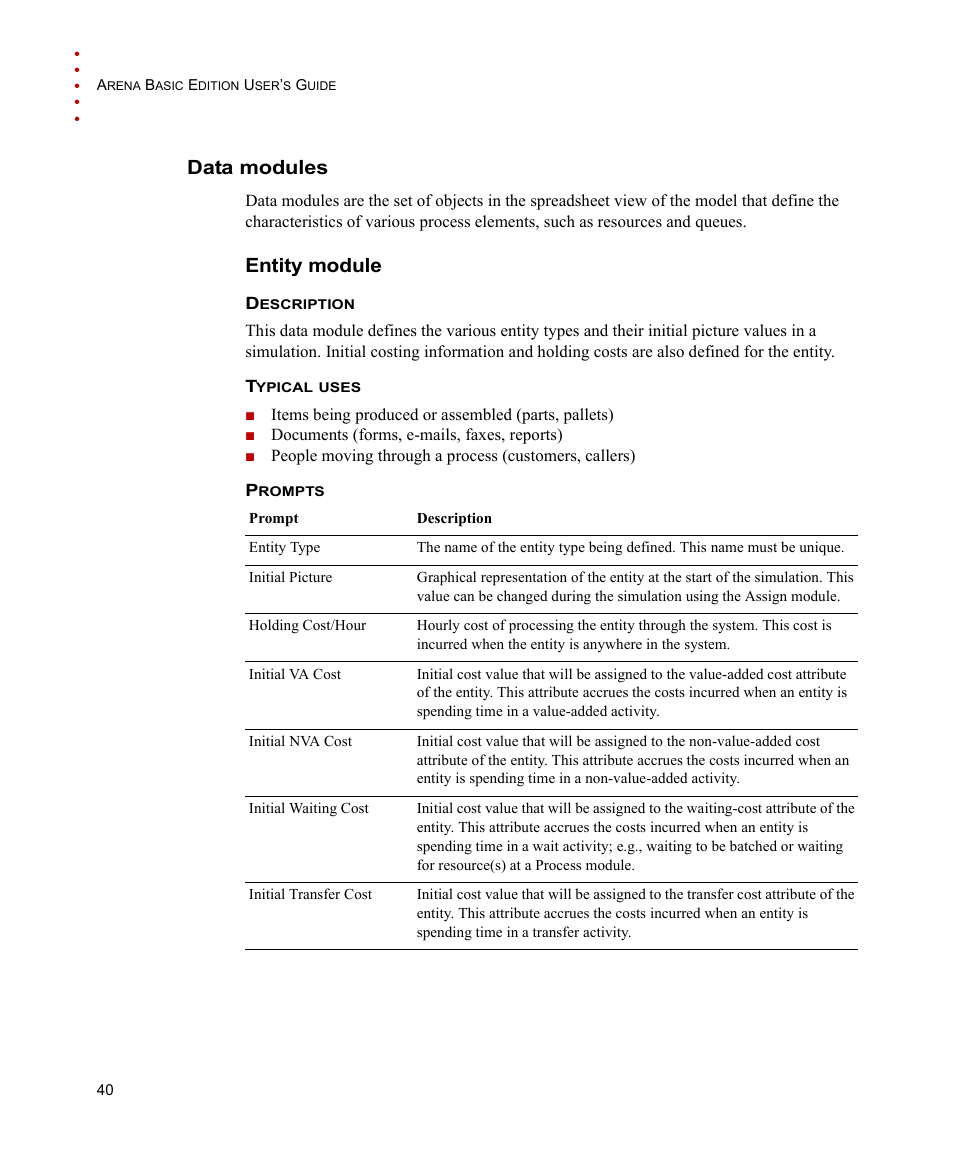 Data modules, Entity module | Rockwell Automation Arena Basic Edition Users Guide User Manual | Page 46 / 90