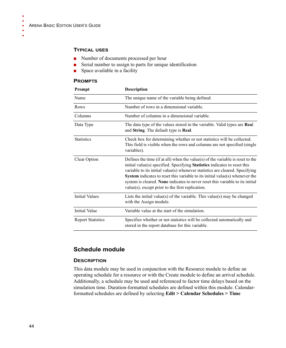 Schedule module | Rockwell Automation Arena Basic Edition Users Guide User Manual | Page 50 / 90