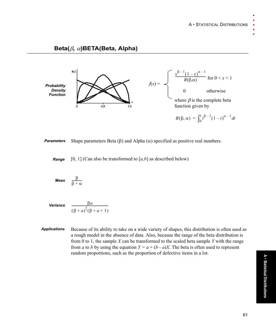 Beta(b, a) beta(beta, alpha), Eta(b, a), Beta | Beta(beta, alpha) | Rockwell Automation Arena Basic Edition Users Guide User Manual | Page 67 / 90