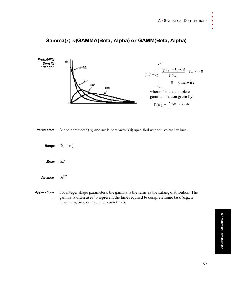 Gamma(b, a), Gamma, Gamma(beta, alpha) or gamm(beta, alpha) | Rockwell Automation Arena Basic Edition Users Guide User Manual | Page 73 / 90