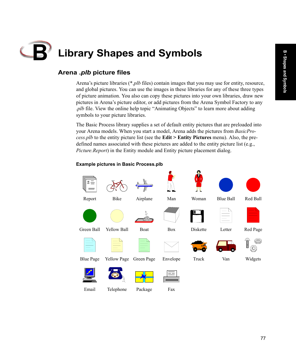 Library shapes and symbols, Arena .plb picture files | Rockwell Automation Arena Basic Edition Users Guide User Manual | Page 83 / 90
