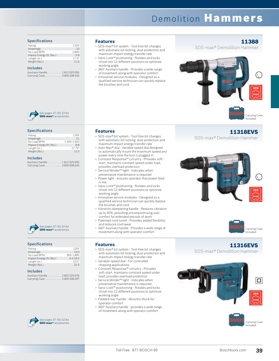 Hammers, Demolition, Features | Sds-max® demolition hammer | Bosch 11255VSR User Manual | Page 11 / 24