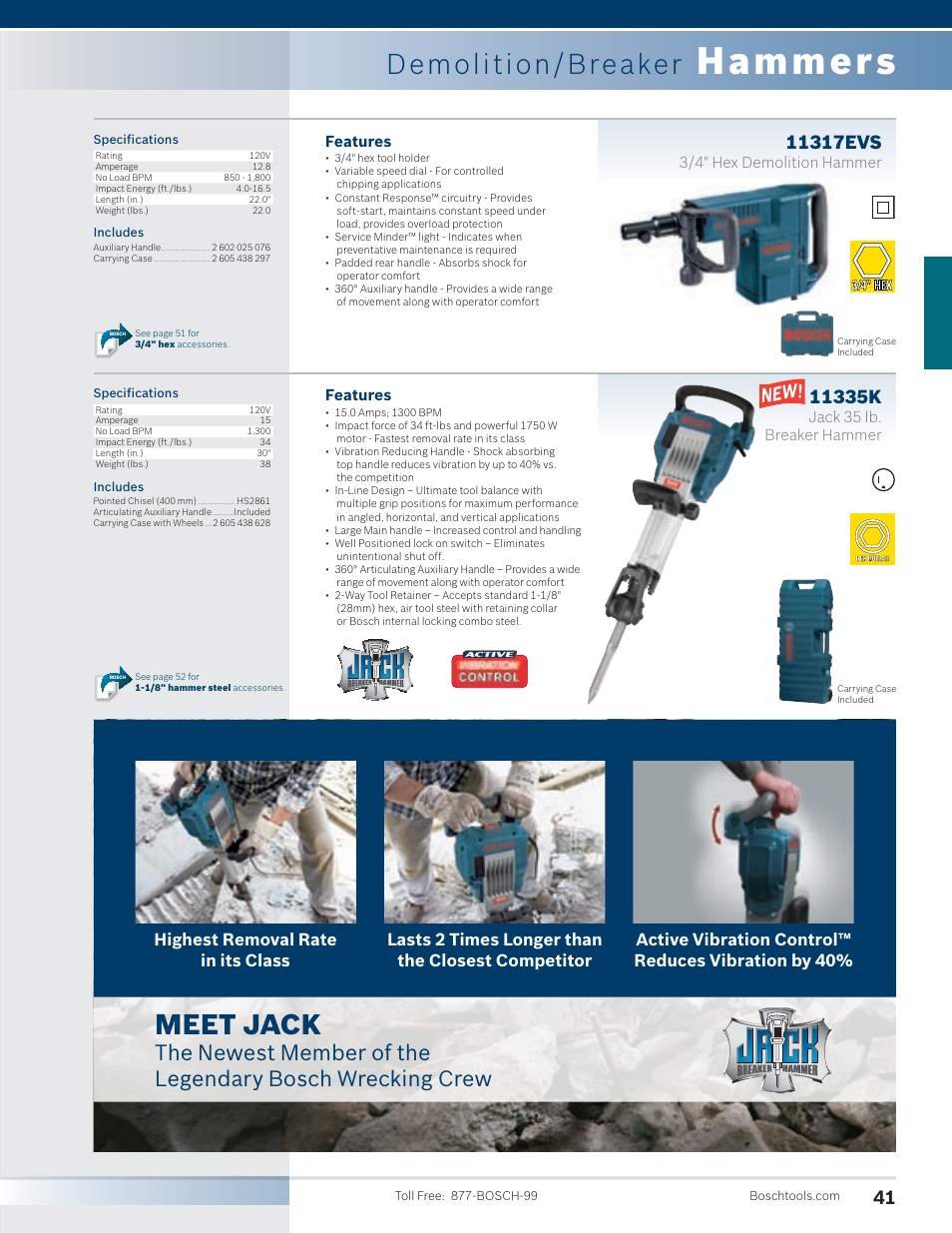 Hammers, Demolition/breaker, Meet jack | Bosch 11255VSR User Manual | Page 13 / 24