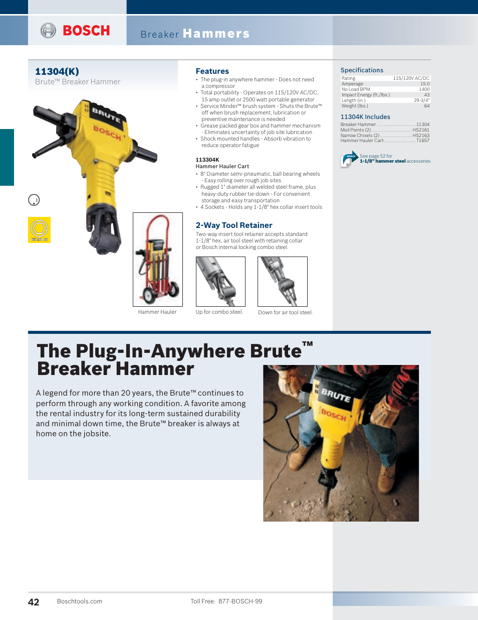 The plug-in-anywhere brute, Breaker hammer, Hammers | Breaker | Bosch 11255VSR User Manual | Page 14 / 24