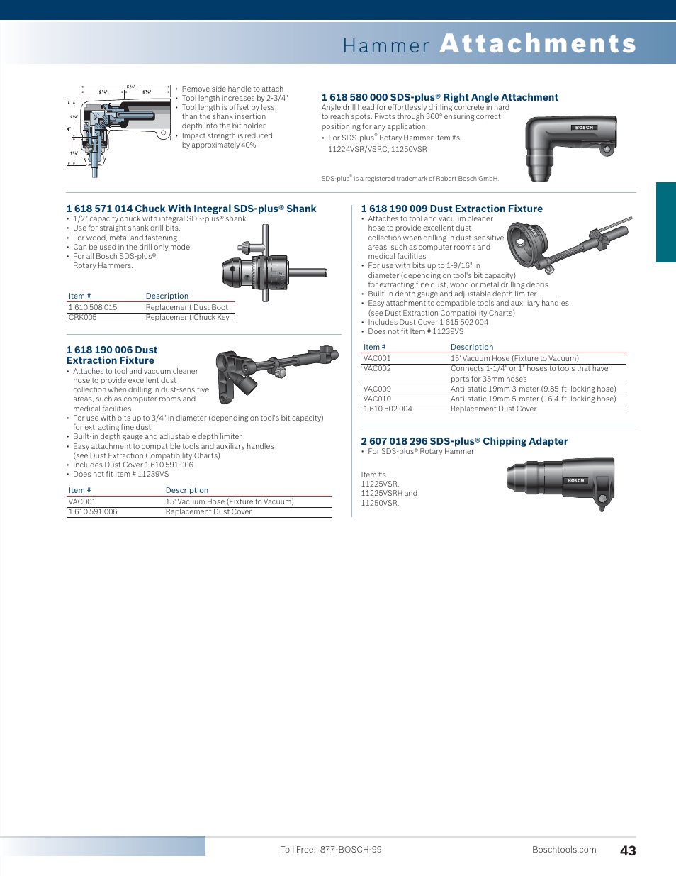Attachments, Hammer | Bosch 11255VSR User Manual | Page 15 / 24