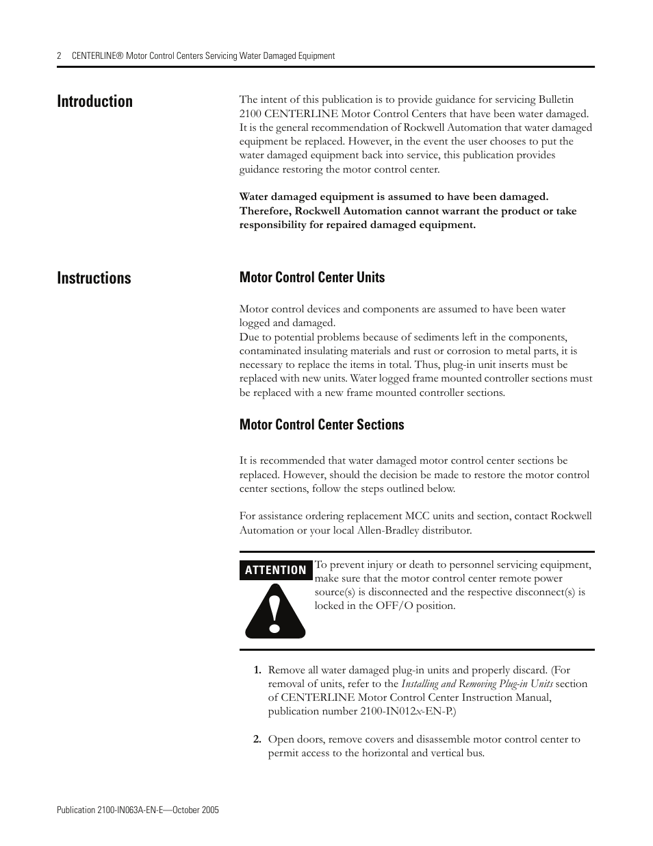 Rockwell Automation CENTERLINE Motor Control Center Servicing Flooded Equipment User Manual | Page 2 / 4