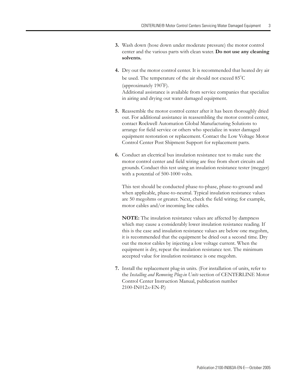 Rockwell Automation CENTERLINE Motor Control Center Servicing Flooded Equipment User Manual | Page 3 / 4
