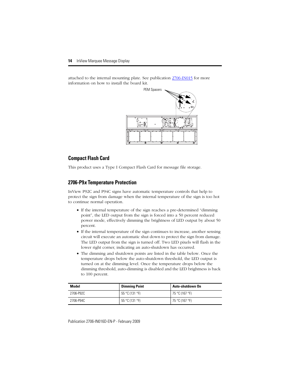 Compact flash card, 2706-p9x temperature protection | Rockwell Automation 2706-P92C_P94C InView Message Display User Manual | Page 14 / 20