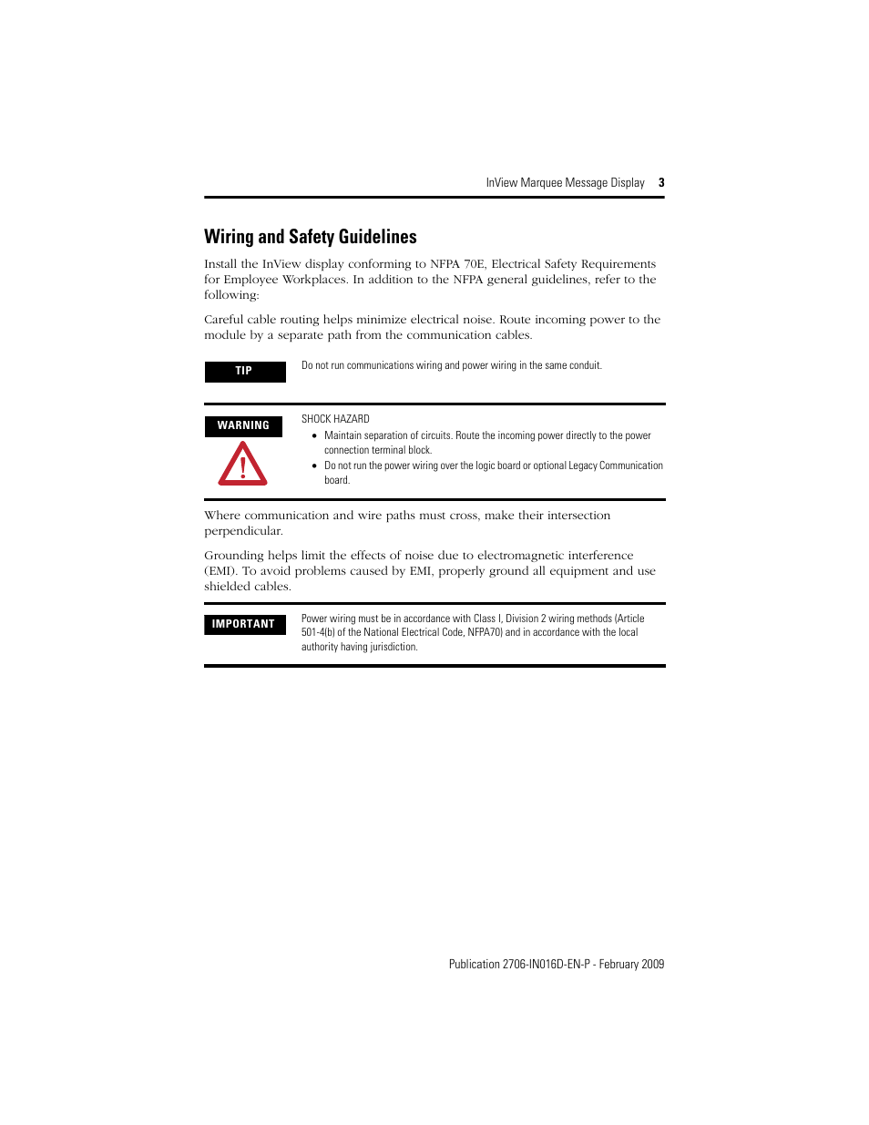 Wiring and safety guidelines | Rockwell Automation 2706-P92C_P94C InView Message Display User Manual | Page 3 / 20