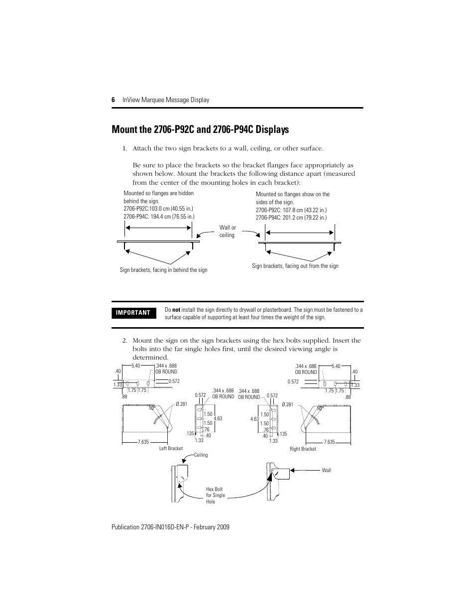 Mount the 2706-p92c and 2706-p94c displays | Rockwell Automation 2706-P92C_P94C InView Message Display User Manual | Page 6 / 20