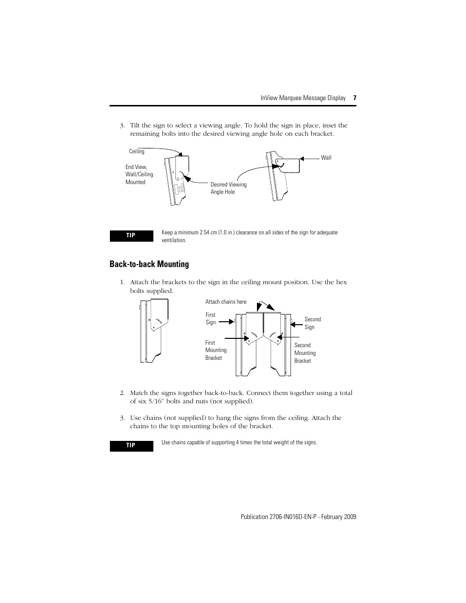 Back-to-back mounting | Rockwell Automation 2706-P92C_P94C InView Message Display User Manual | Page 7 / 20