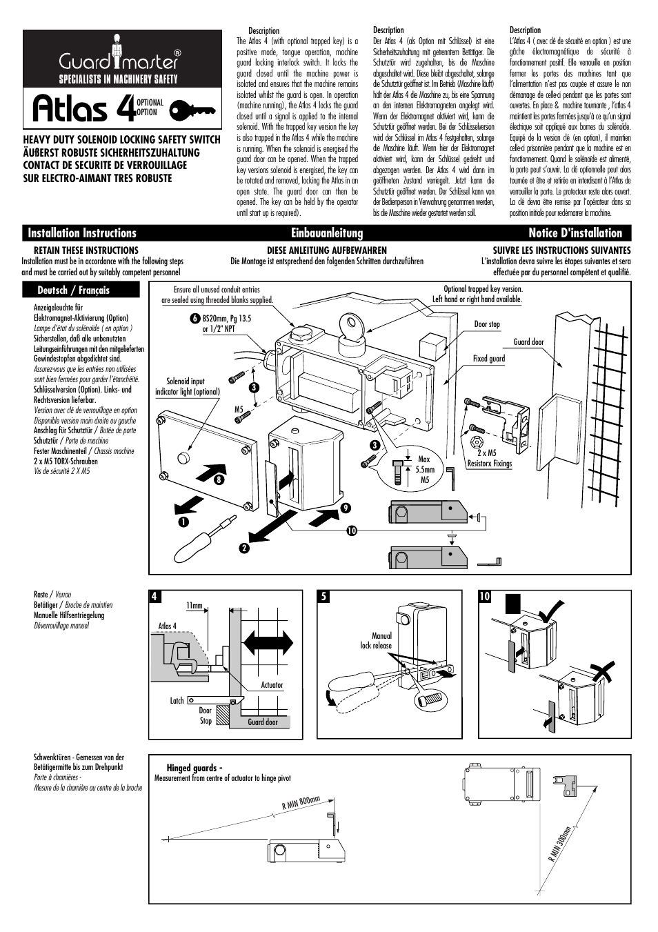 Rockwell Automation Atlas 4 Heavy Duty Solenoid Locking Safety Switch User Manual | 4 pages