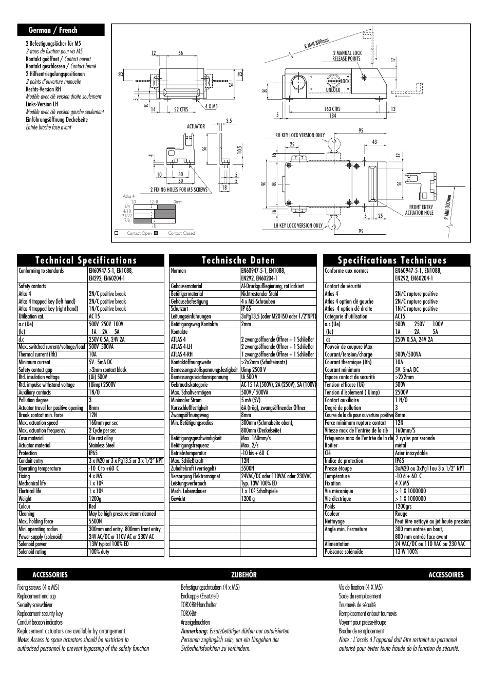 Specifications techniques, Technische daten, Technical specifications | Rockwell Automation Atlas 4 Heavy Duty Solenoid Locking Safety Switch User Manual | Page 3 / 4