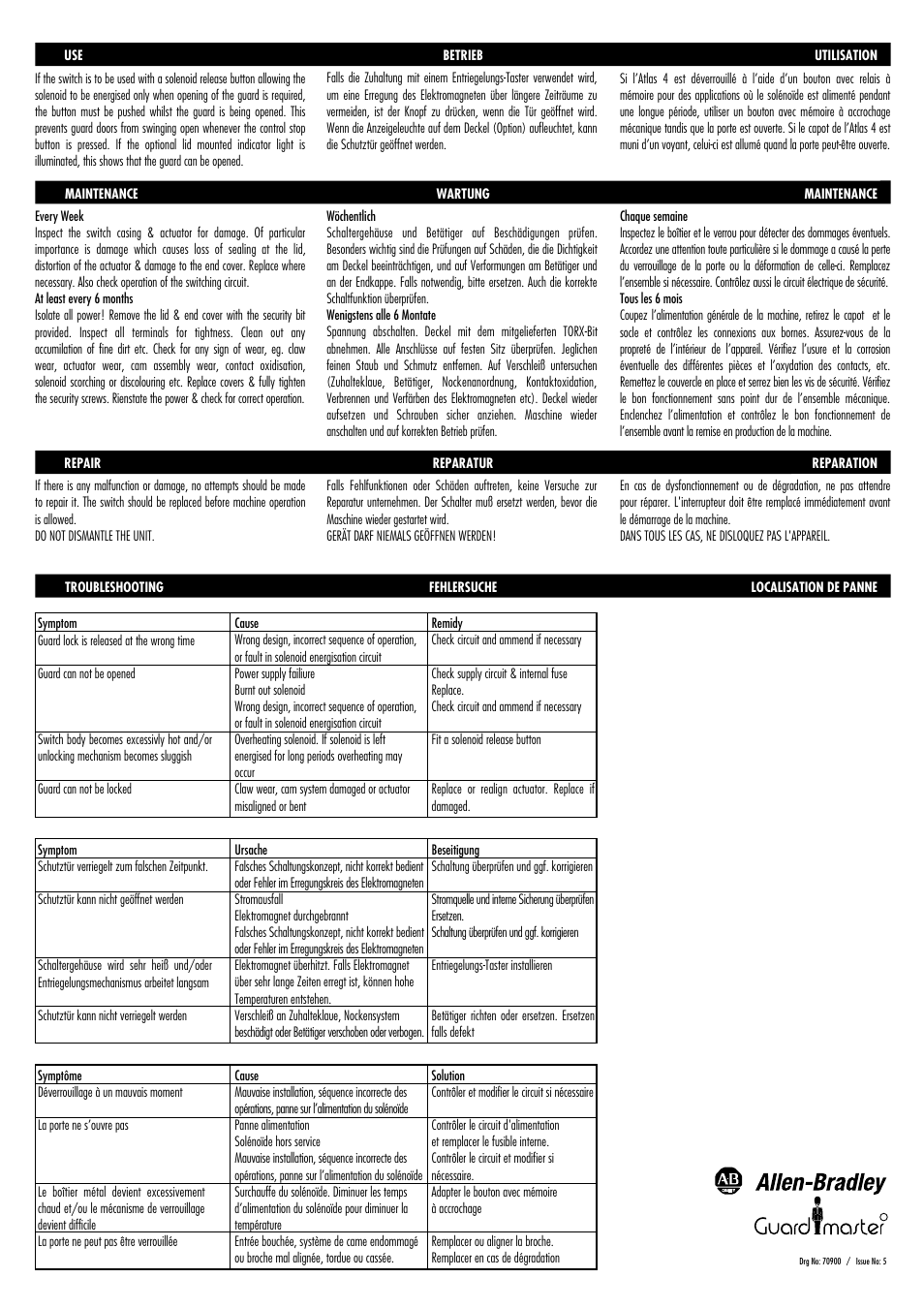 Rockwell Automation Atlas 4 Heavy Duty Solenoid Locking Safety Switch User Manual | Page 4 / 4