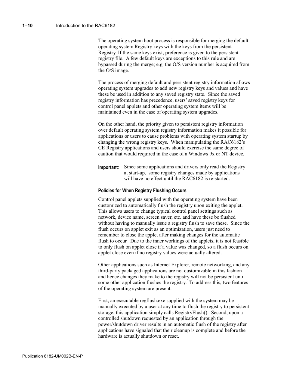 Policies for when registry flushing occurs | Rockwell Automation 6182 SDK User Manual | Page 16 / 108