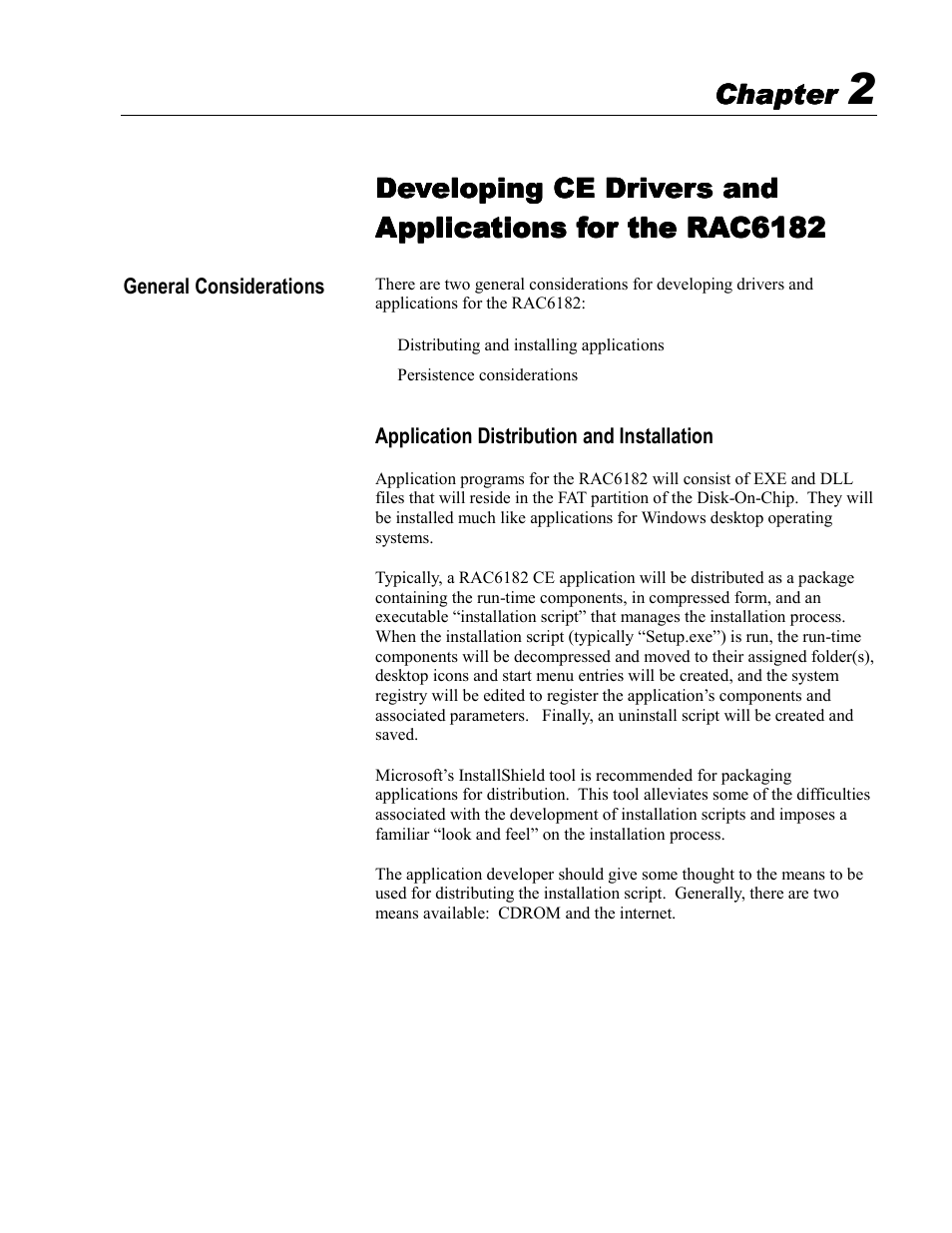 General considerations, Application distribution and installation, Developing ce drivers and | Chapter | Rockwell Automation 6182 SDK User Manual | Page 29 / 108