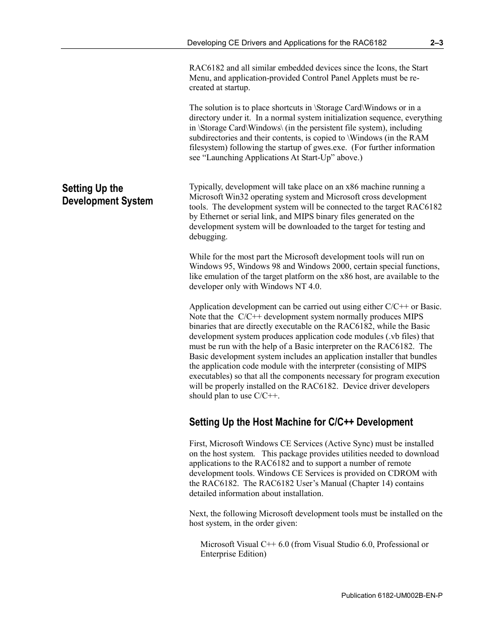 Setting up the development system, Setting up the host machine for c/c++ development | Rockwell Automation 6182 SDK User Manual | Page 31 / 108