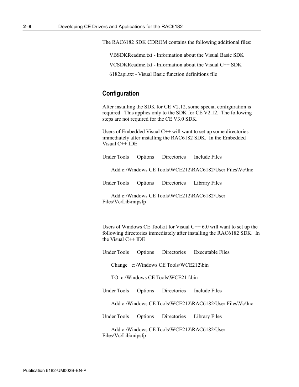 Configuration | Rockwell Automation 6182 SDK User Manual | Page 36 / 108