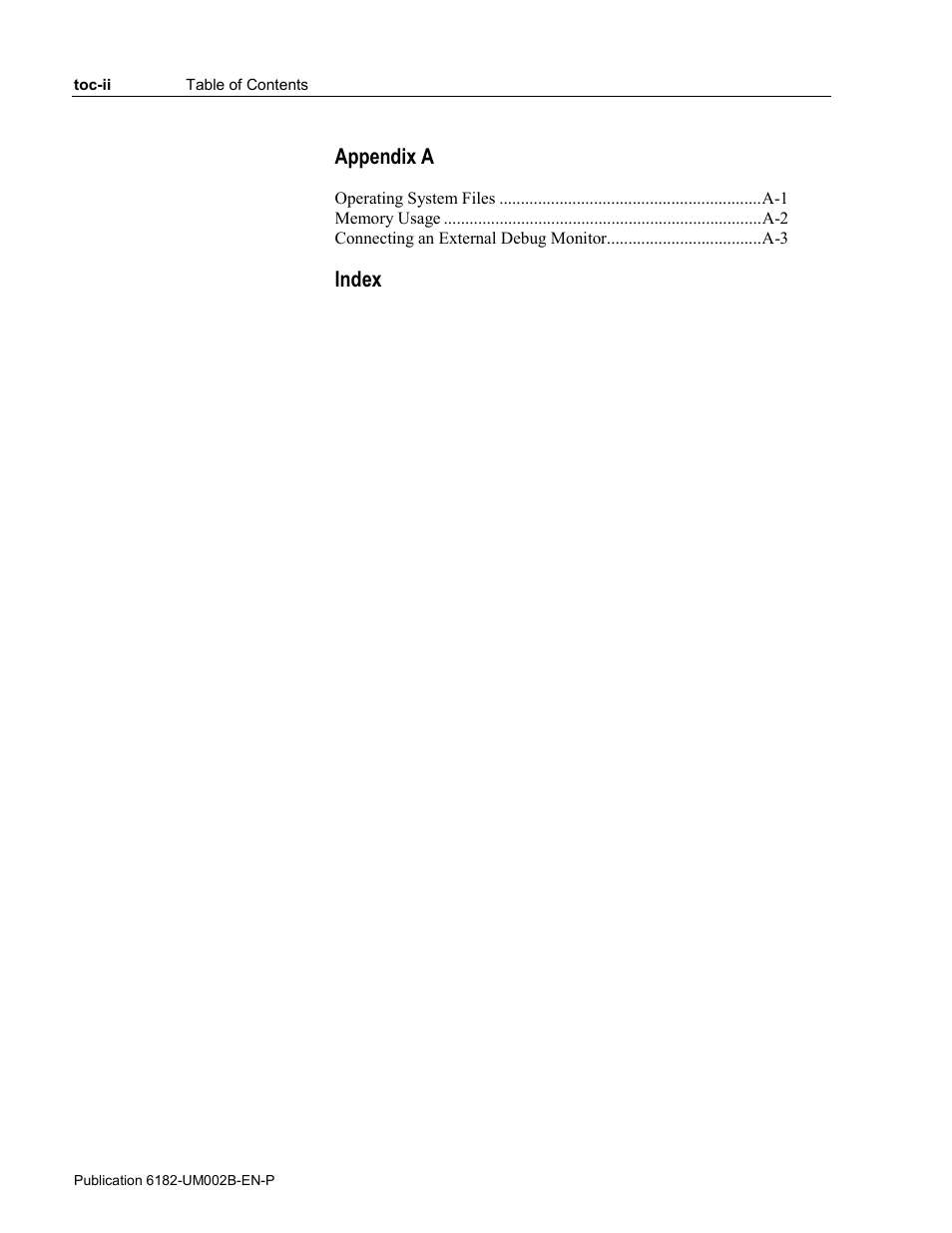 Appendix a, Index | Rockwell Automation 6182 SDK User Manual | Page 4 / 108
