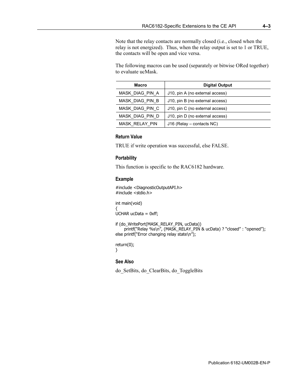 Return value, Portability, Example | See also | Rockwell Automation 6182 SDK User Manual | Page 43 / 108