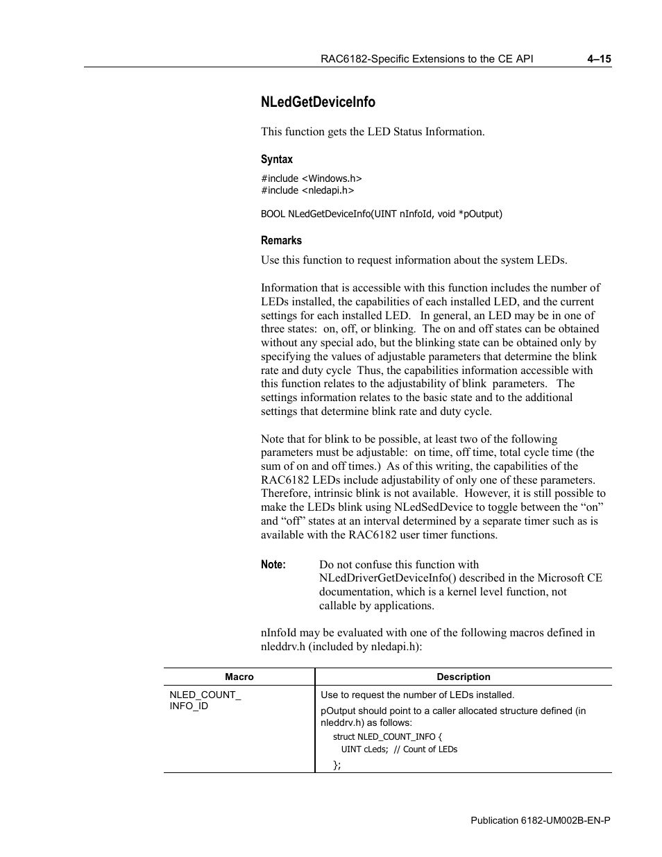 Nledgetdeviceinfo, Syntax, Remarks | Rockwell Automation 6182 SDK User Manual | Page 55 / 108