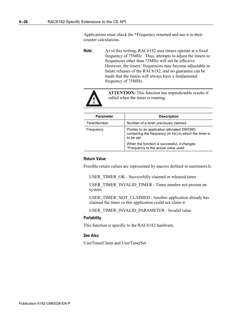 Return value, Portability, See also | Rockwell Automation 6182 SDK User Manual | Page 76 / 108