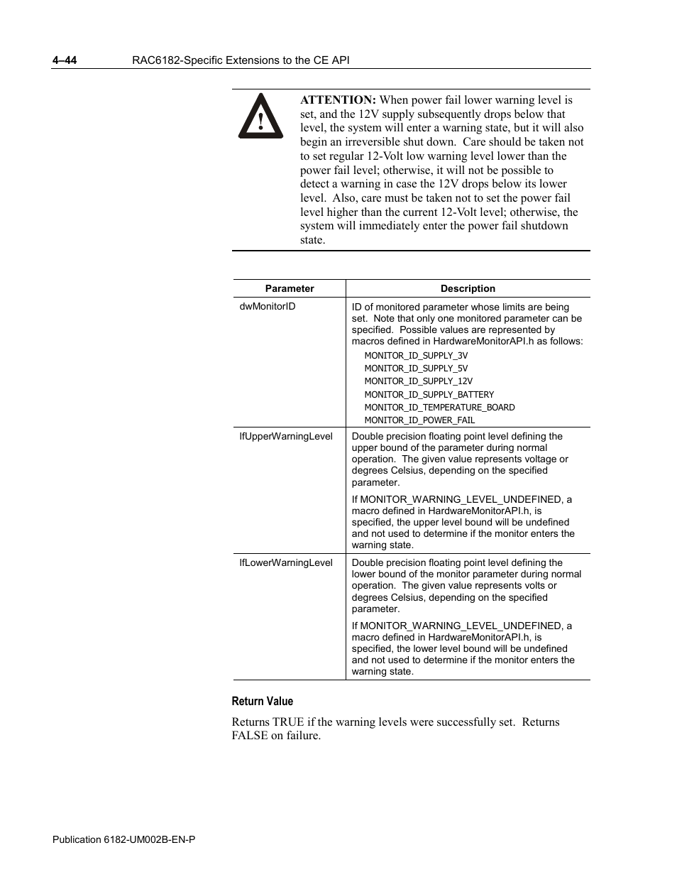 Return value | Rockwell Automation 6182 SDK User Manual | Page 84 / 108