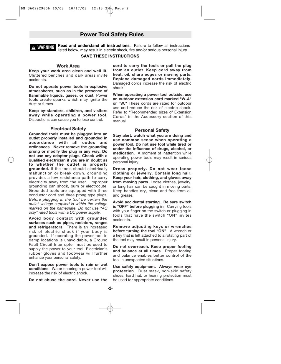 Power tool safety rules | Bosch 1404VSRL User Manual | Page 2 / 28