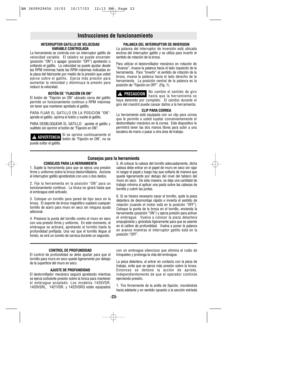 Instrucciones de funcionamiento | Bosch 1404VSRL User Manual | Page 23 / 28