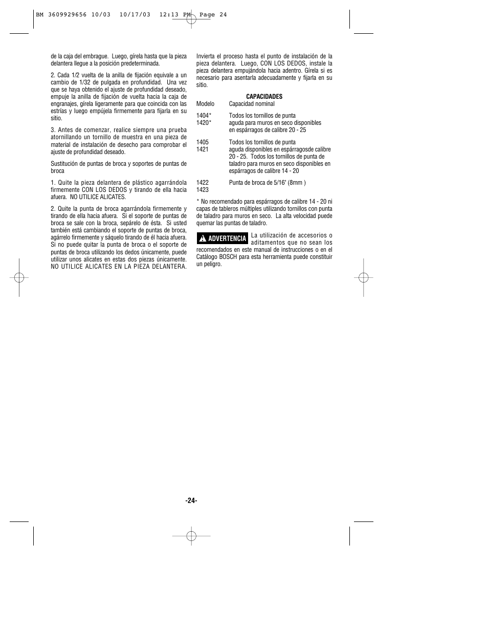 Bosch 1404VSRL User Manual | Page 24 / 28