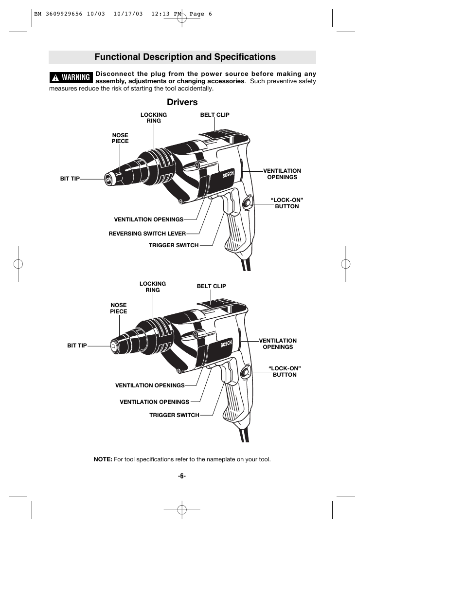 Functional description and specifications, Drivers | Bosch 1404VSRL User Manual | Page 6 / 28