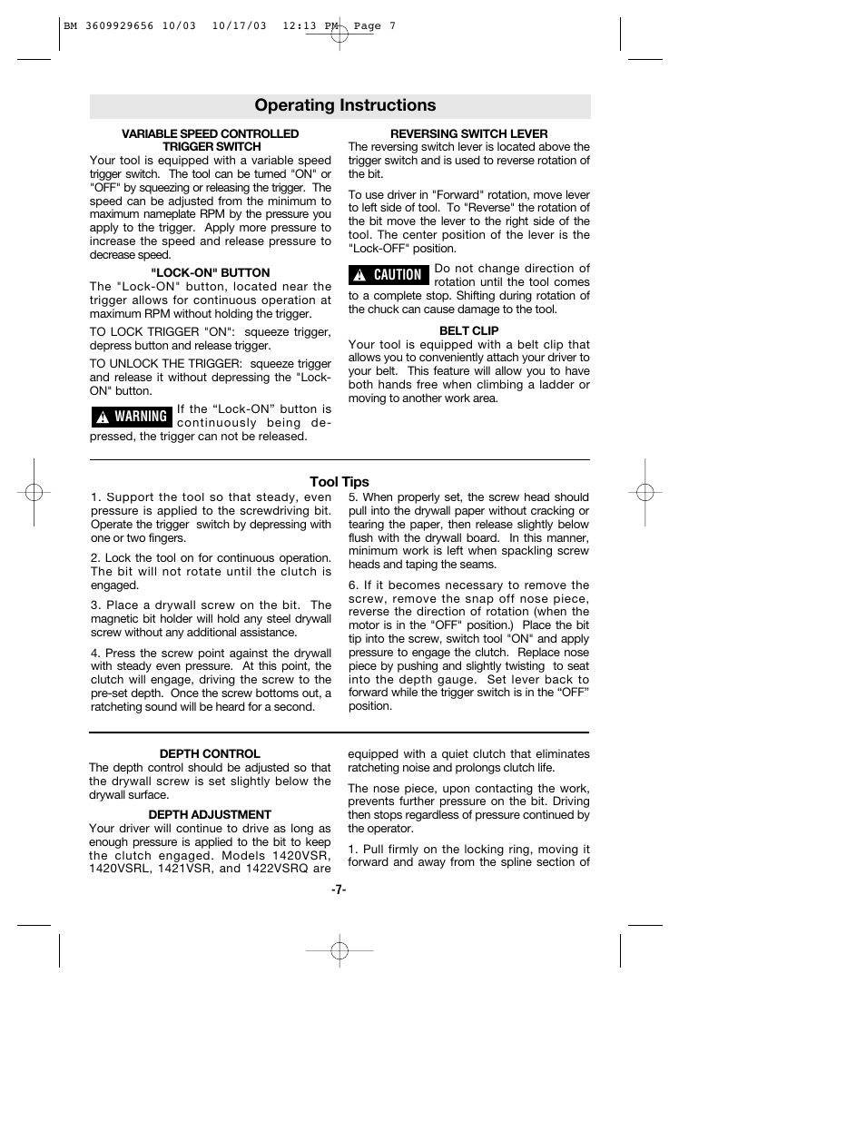 Operating instructions | Bosch 1404VSRL User Manual | Page 7 / 28