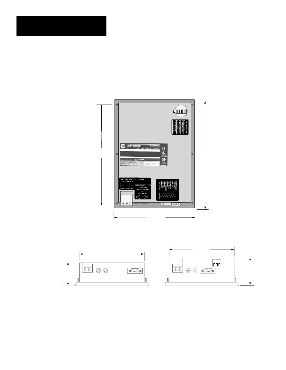Mounting dimensions | Rockwell Automation 2707-L40X_L8X_V40X DTAM Plus Operator Interface Module Installation Instructions User Manual | Page 72 / 154