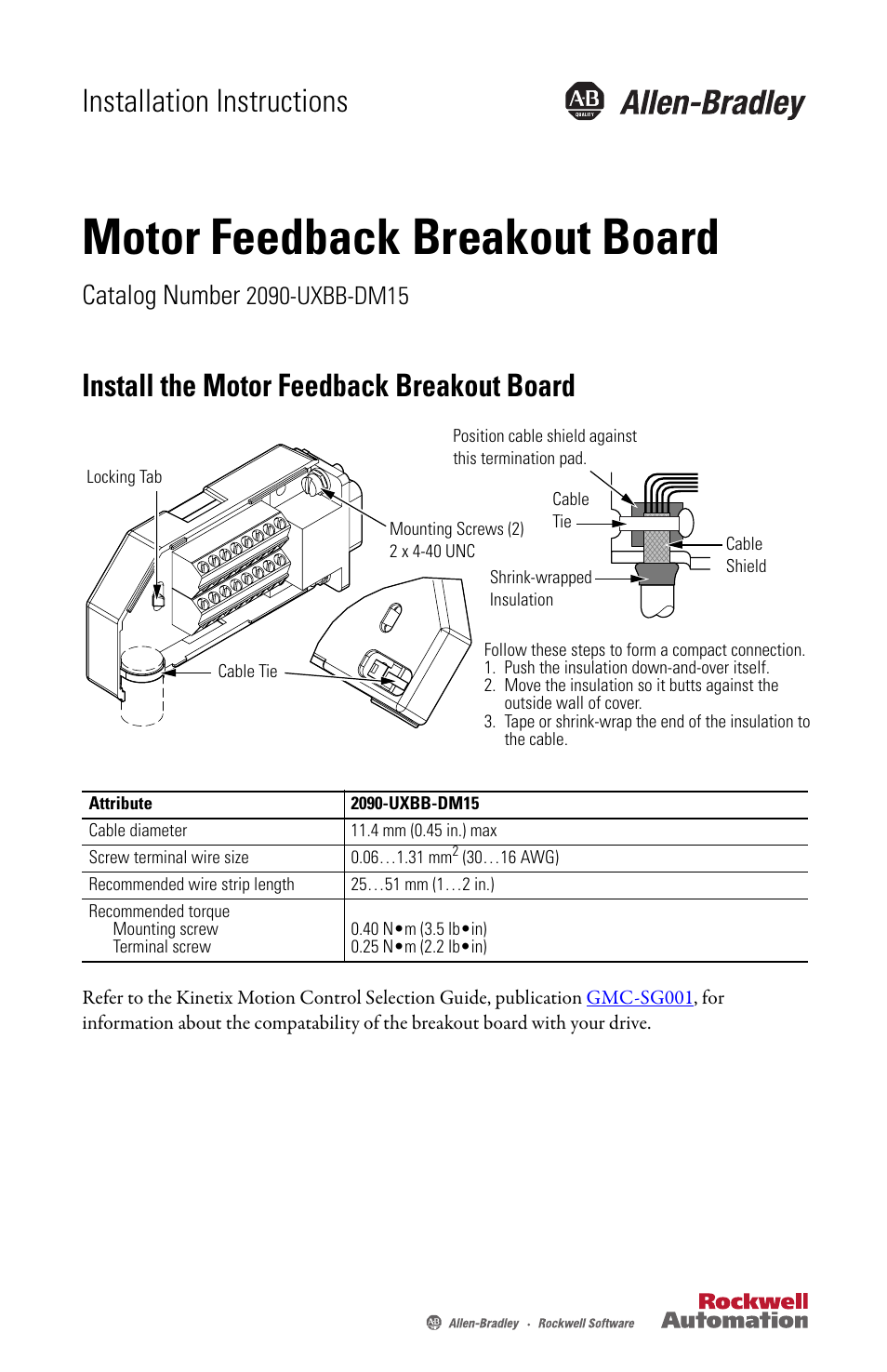 Rockwell Automation 2090-UXBB-DM15 CN2 Motor Feedback Breakout Board User Manual | 2 pages