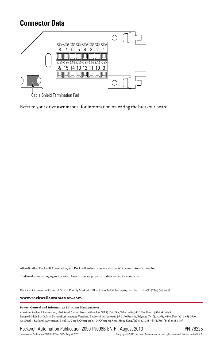 Connector data | Rockwell Automation 2090-UXBB-DM15 CN2 Motor Feedback Breakout Board User Manual | Page 2 / 2