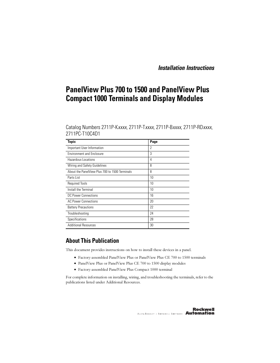 Rockwell Automation 2711PC-T10C4D1 PanelView Plus Terminals and Display Modules User Manual | 32 pages