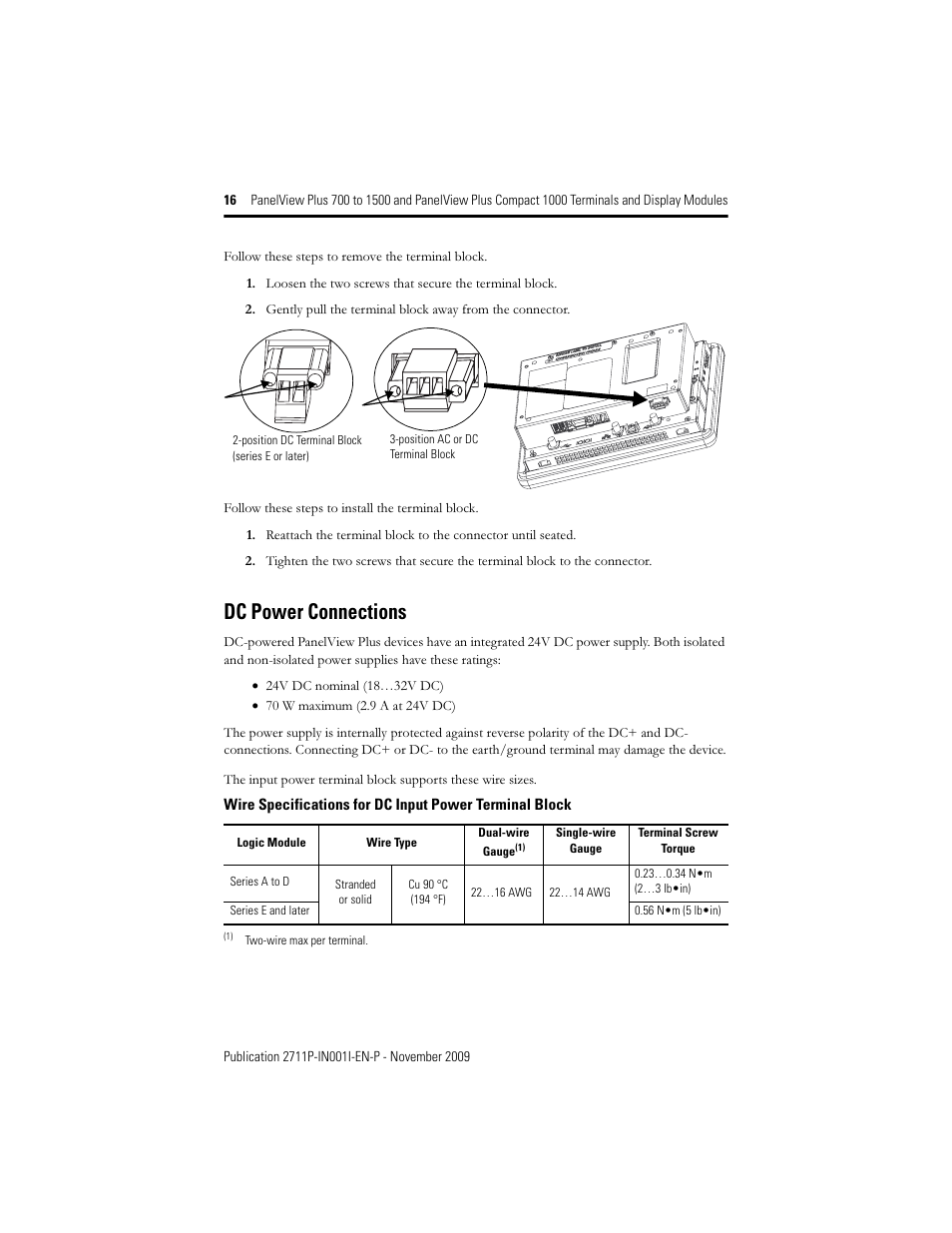 Dc power connections | Rockwell Automation 2711PC-T10C4D1 PanelView Plus Terminals and Display Modules User Manual | Page 16 / 32