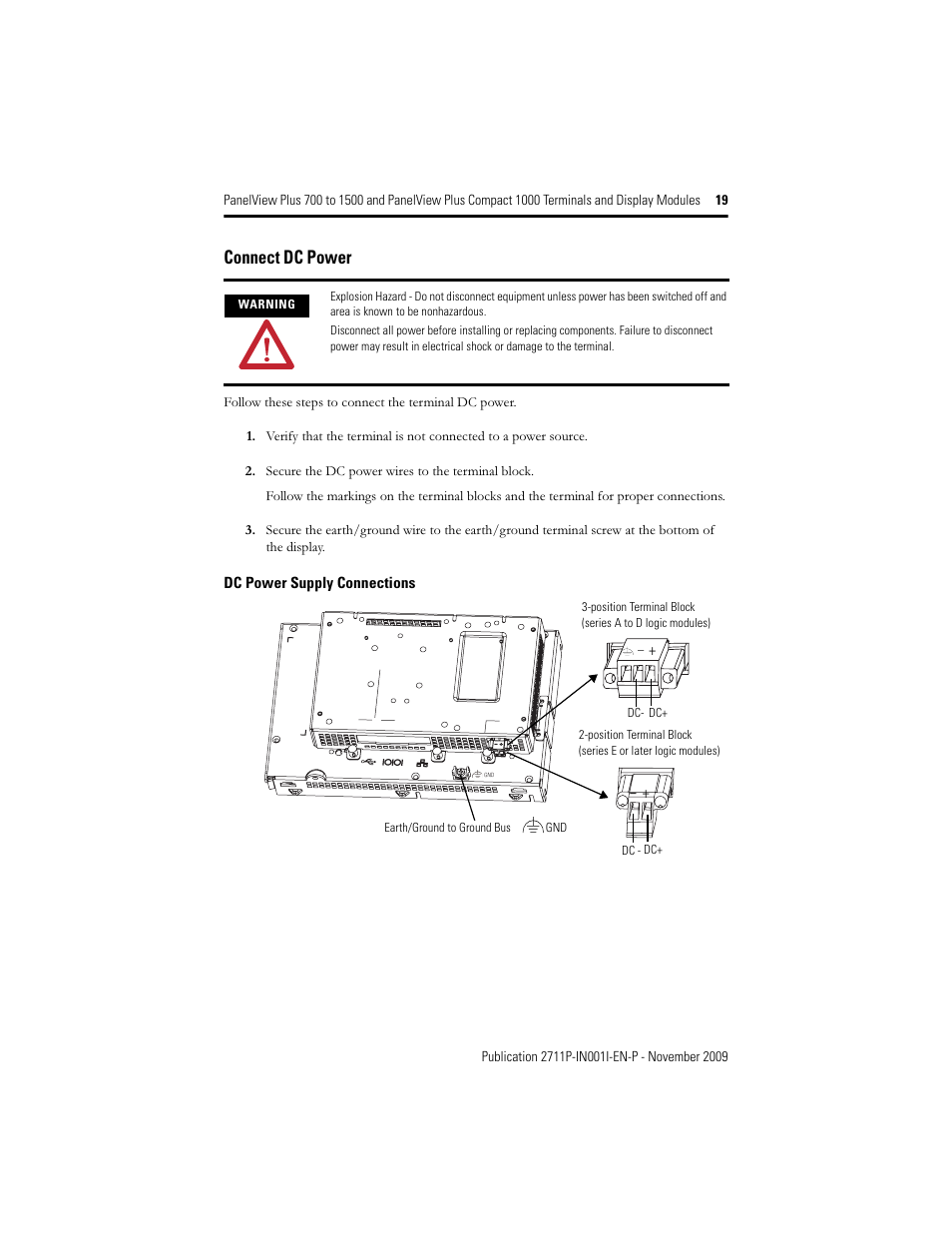 Connect dc power | Rockwell Automation 2711PC-T10C4D1 PanelView Plus Terminals and Display Modules User Manual | Page 19 / 32