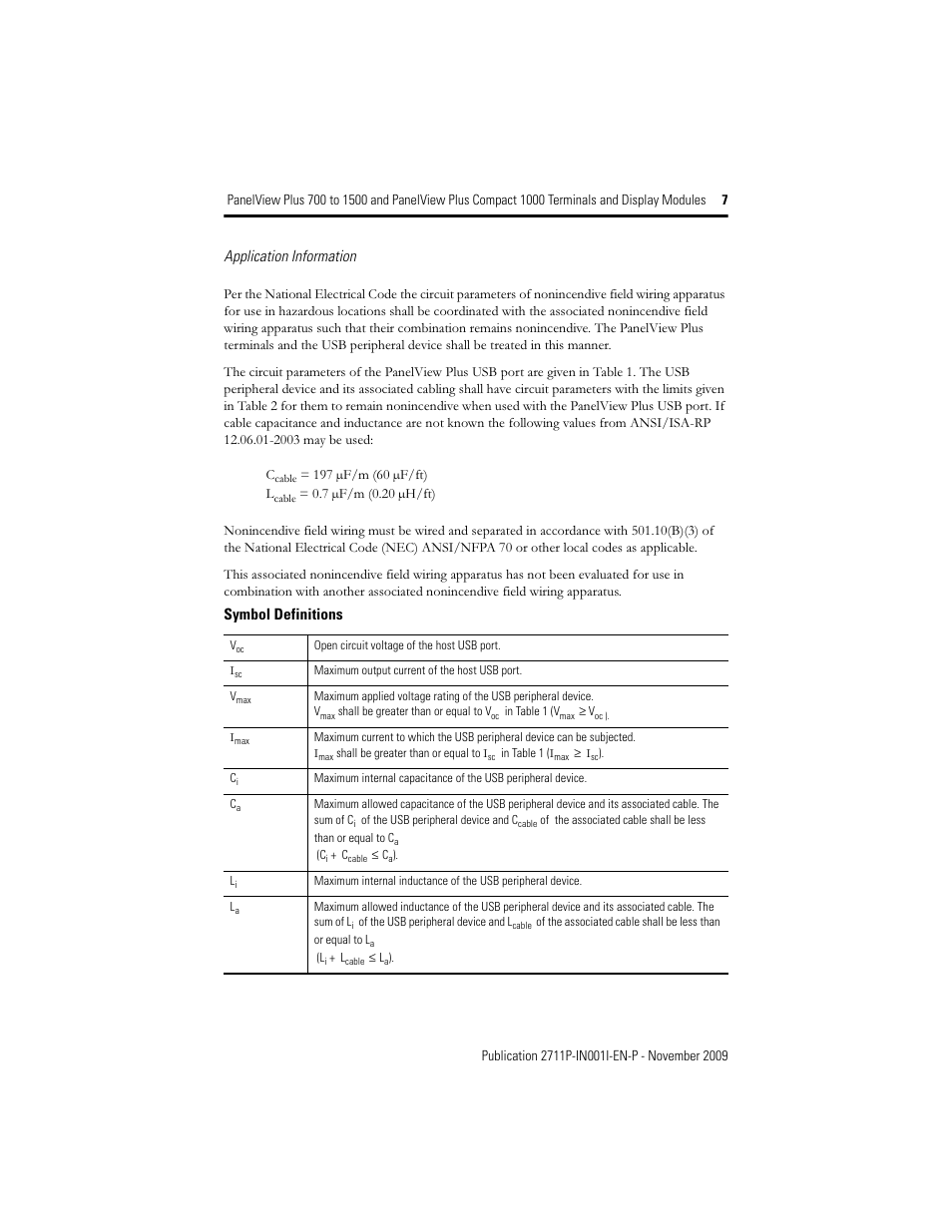 Application information, Symbol definitions | Rockwell Automation 2711PC-T10C4D1 PanelView Plus Terminals and Display Modules User Manual | Page 7 / 32