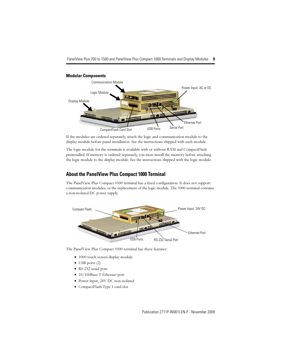About the panelview plus compact 1000 terminal | Rockwell Automation 2711PC-T10C4D1 PanelView Plus Terminals and Display Modules User Manual | Page 9 / 32