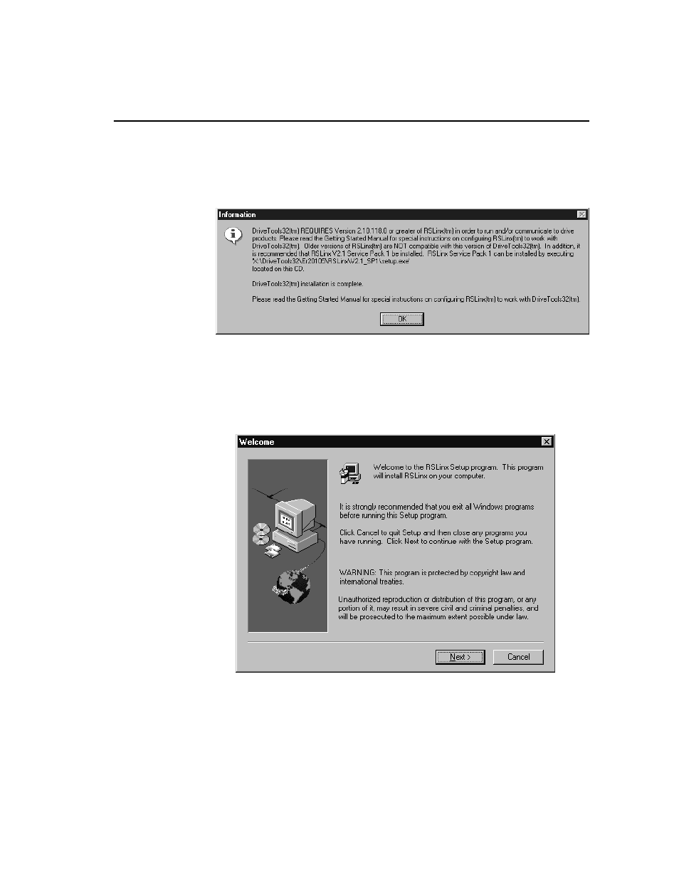 Installing rslinx, Installing rslinx -3 | Rockwell Automation 9303 DRIVE TOOLS 32 VER 2.50 GETTING STARTED User Manual | Page 25 / 164