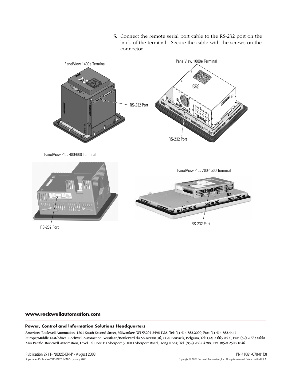 Back cover | Rockwell Automation 2711-NC17 Remote RS-232 Port Assembly User Manual | Page 12 / 12