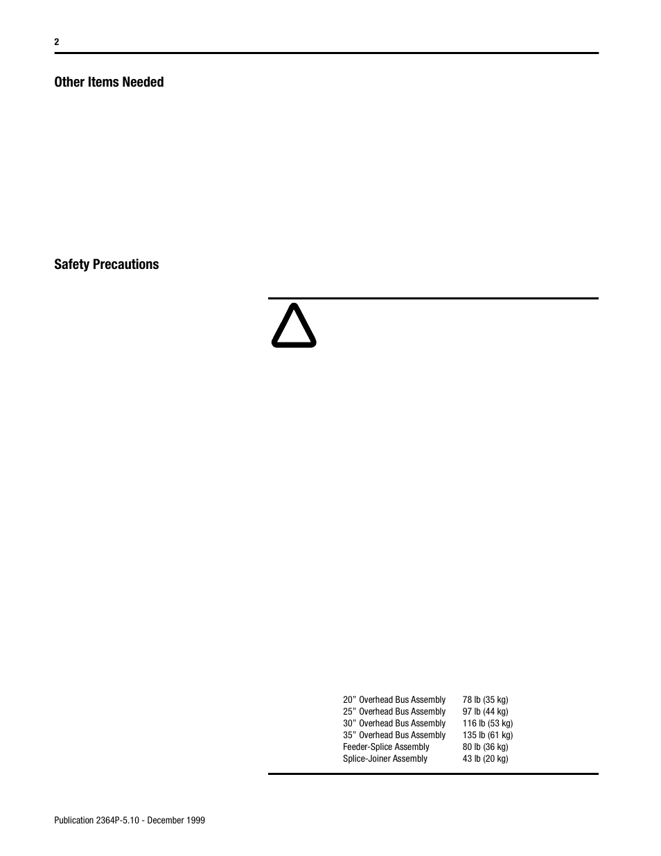Other items needed, Safety precautions | Rockwell Automation 2364P Overhead Bus for Bulletin 2300 MCCs User Manual | Page 2 / 8