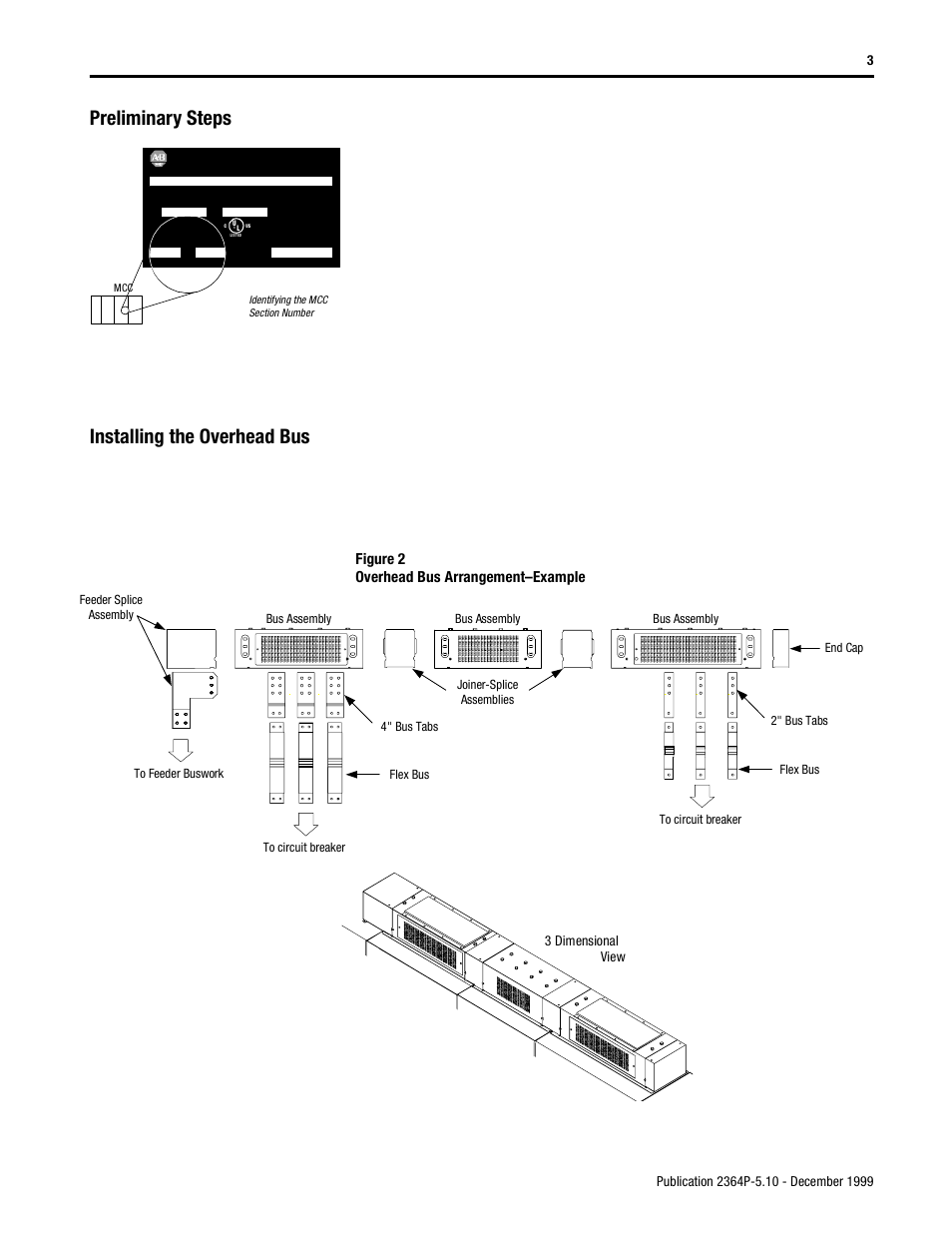 Preliminary steps, Installing the overhead bus, Figure 2 overhead bus arrangement–example | Rockwell Automation 2364P Overhead Bus for Bulletin 2300 MCCs User Manual | Page 3 / 8
