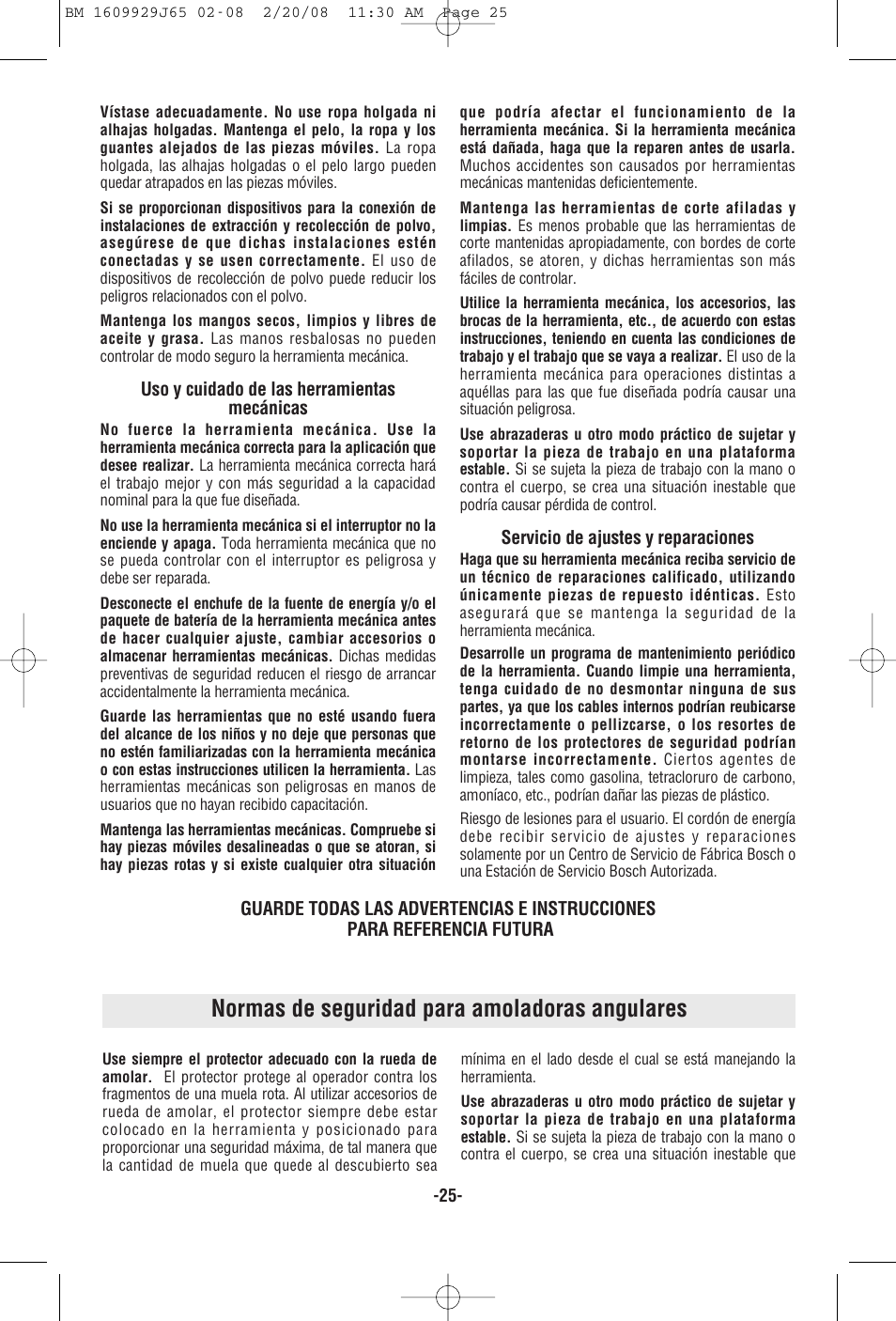 Normas de seguridad para amoladoras angulares | Bosch 1811PS User Manual | Page 25 / 36