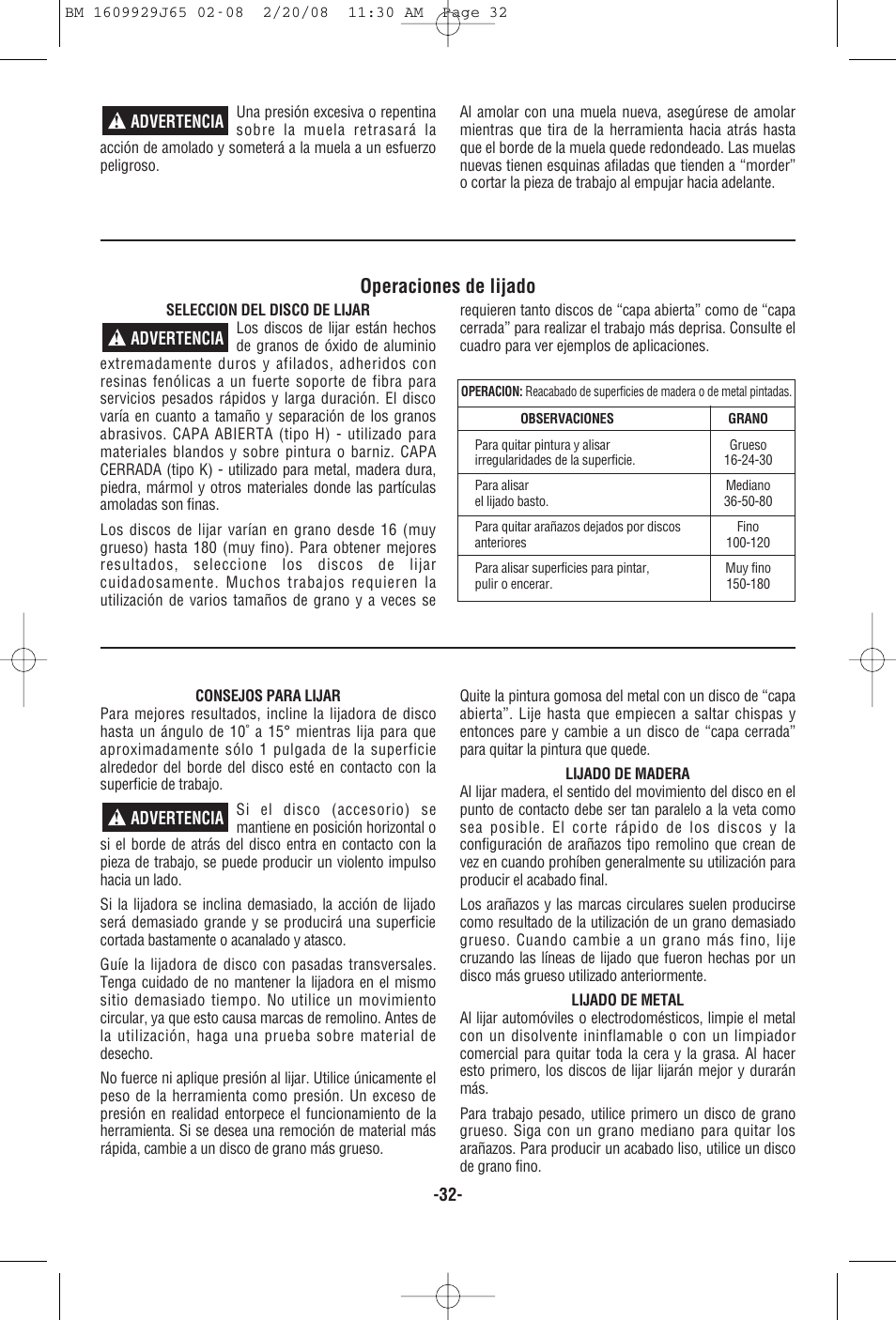 Operaciones de lijado | Bosch 1811PS User Manual | Page 32 / 36