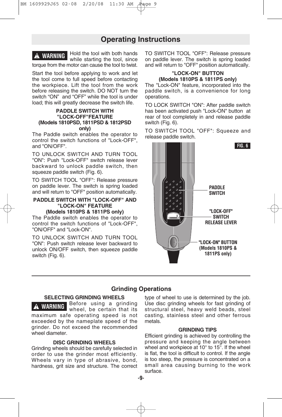 Operating instructions | Bosch 1811PS User Manual | Page 9 / 36