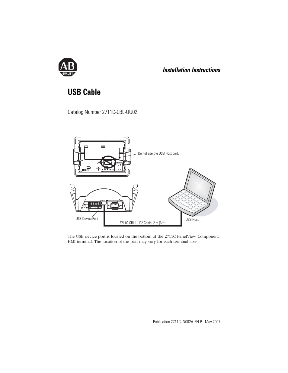 Rockwell Automation 2711C-CBL-UU02 USB Cable User Manual | 2 pages