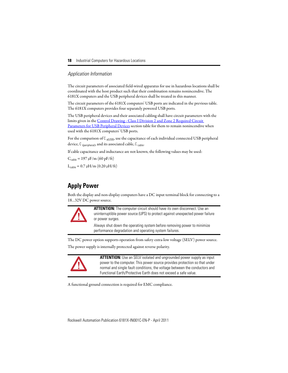 Apply power, Application information | Rockwell Automation 6181X-12TPXPDC Industrial Integrated Computers for Hazardous Locations User Manual | Page 18 / 32
