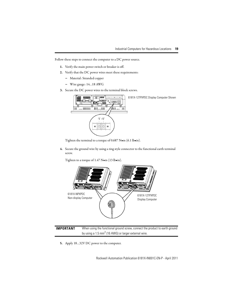 Rockwell Automation 6181X-12TPXPDC Industrial Integrated Computers for Hazardous Locations User Manual | Page 19 / 32